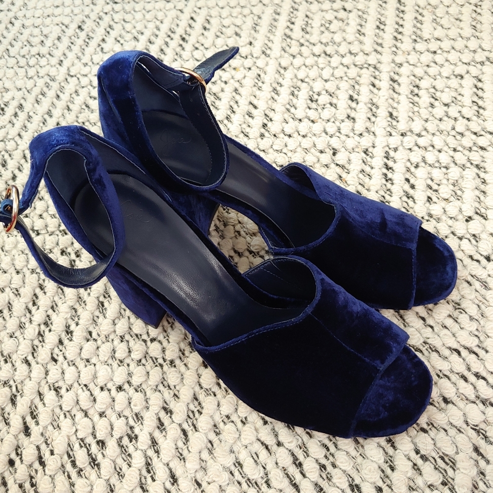 Joie Latina Block Heel Sandals Blue Velvet